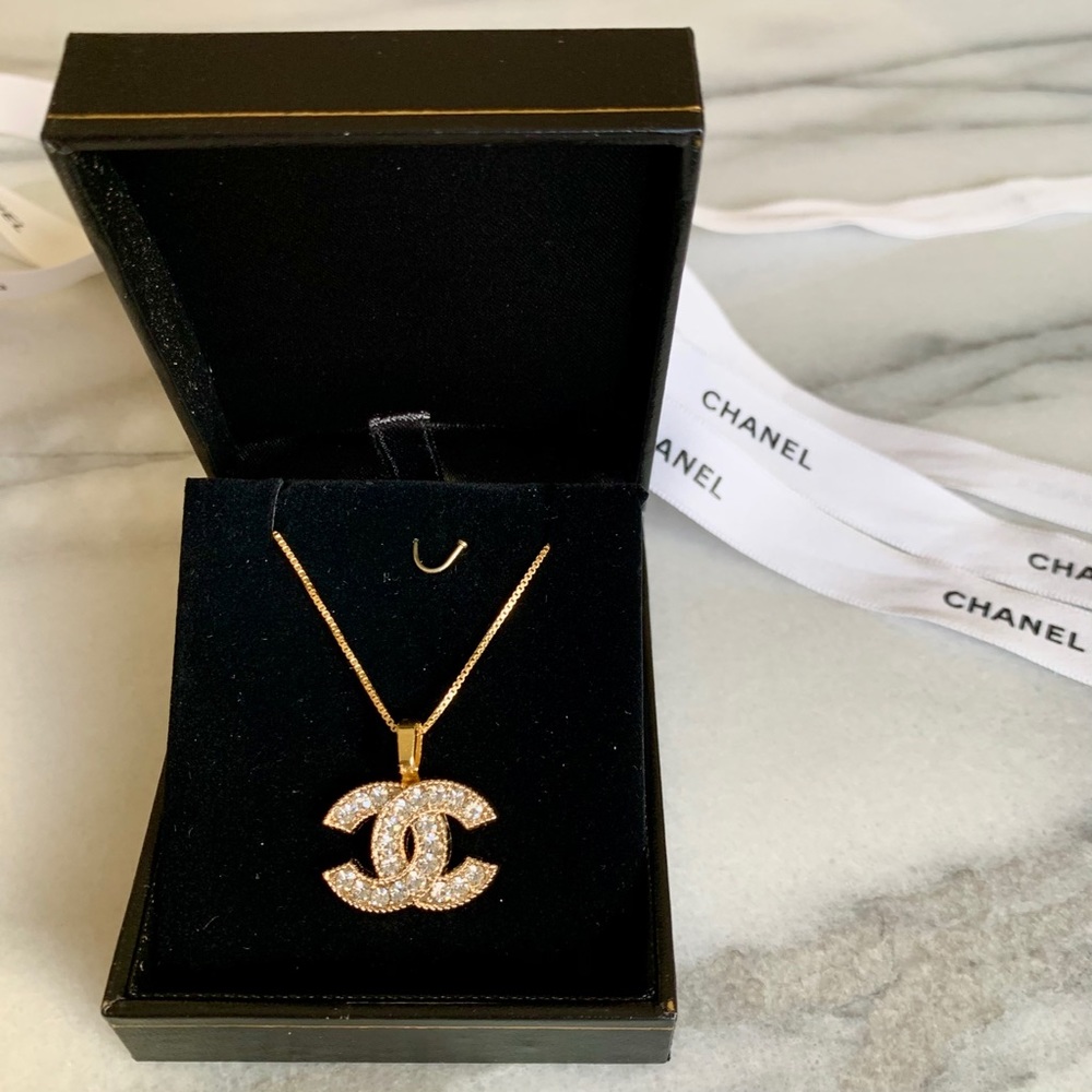 Authentic CC logo gold crystal necklace